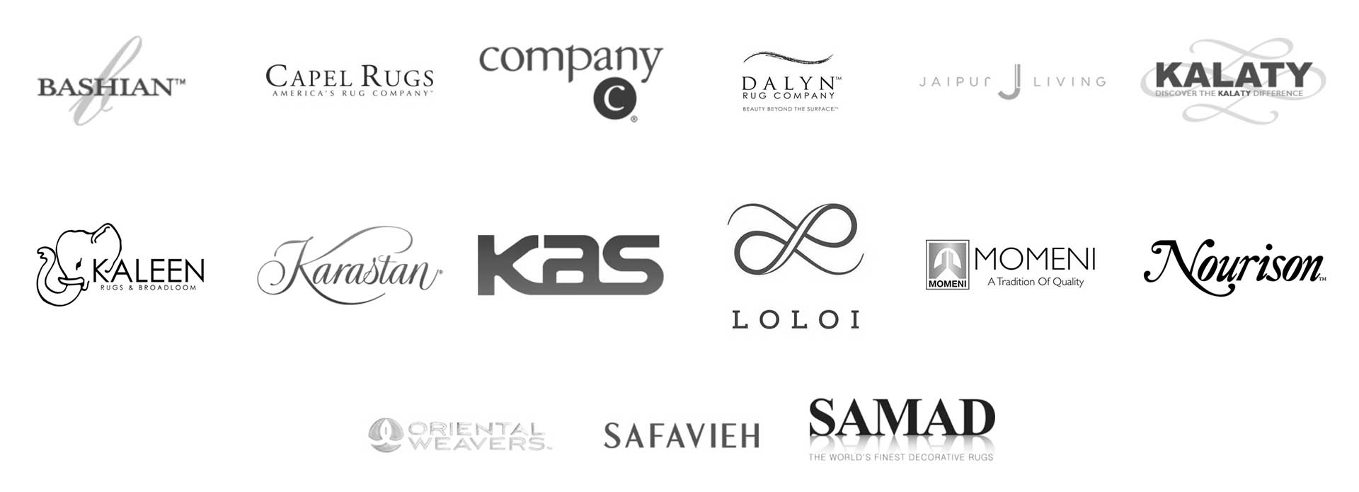 Collage of area rug brand logos